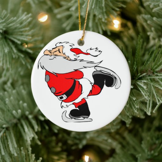 Ice Skating Santa Keramisch Ornament (Boom)