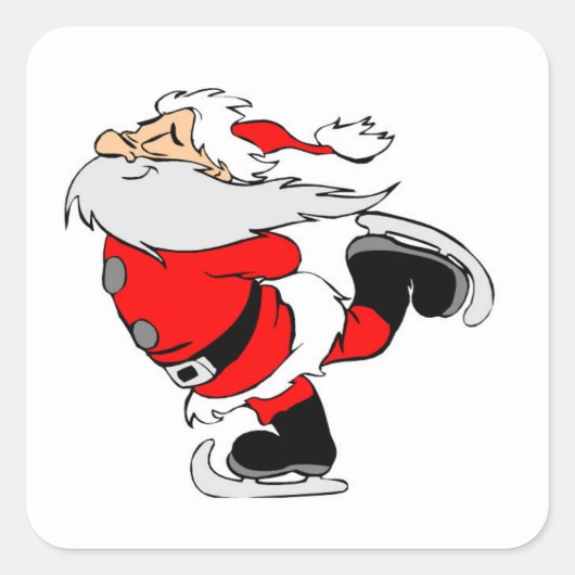 Ice Skating Santa Vierkante Sticker (Voorkant)
