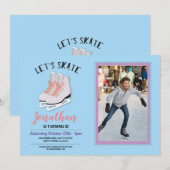 Ice-Skating Schaats Blue Photo Birthday Party Invi Kaart (Voorkant / Achterkant)