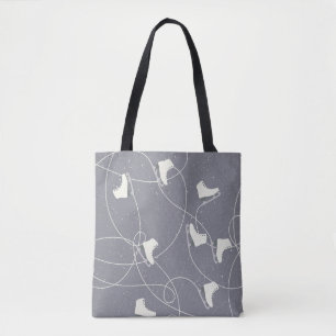 Ice Skating Shoes Marks Grey White Pattern Tote Bag