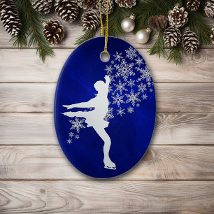 Ice Skating Silver Snowflake Keepslag Keramisch Ornament