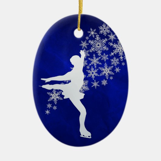 Ice Skating Silver Snowflake Keepslag Keramisch Ornament (Voorkant)