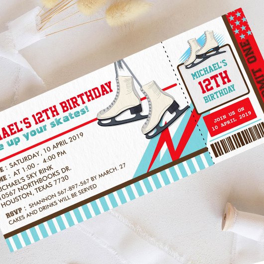 Ice skating Sky Rink Sport Ticket Pass Birthday Kaart