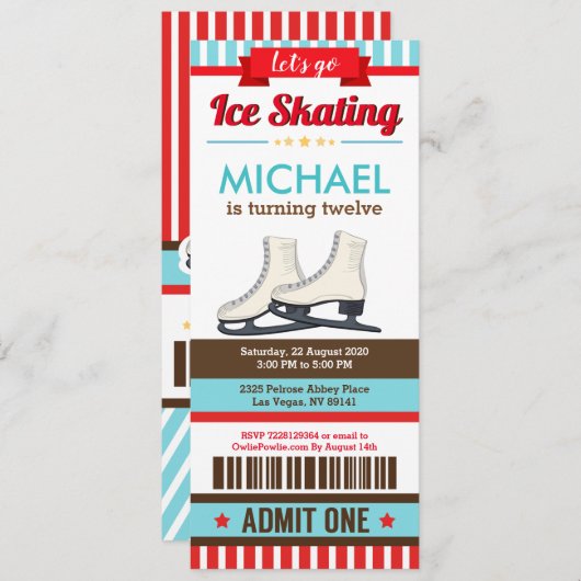 Ice skating Sky Rink Sport Ticket Pass Kaart (Voorkant / Achterkant)