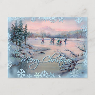 ICE SKATING & SNOWFLAKES by SHARON SHARPE Briefkaart