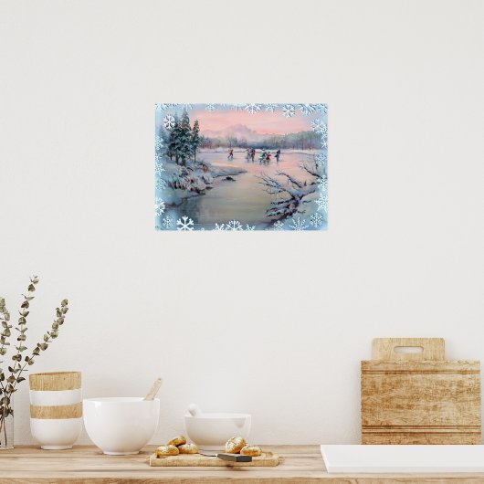 ICE SKATING & SNOWFLAKES by SHARON SHARPE Poster (Keuken)