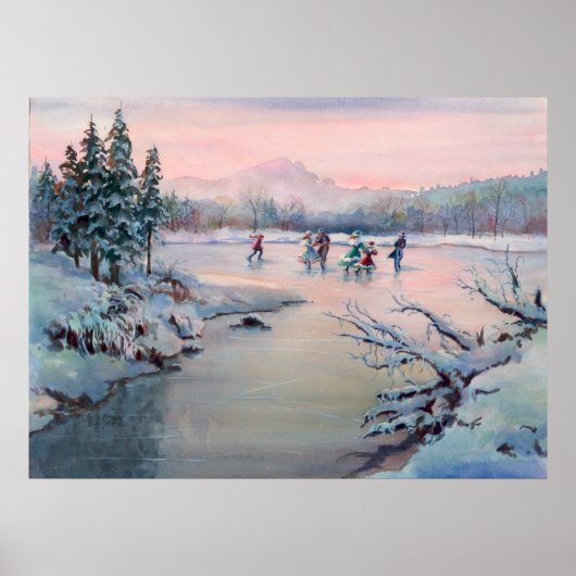 ICE SKATING & SNOWFLAKES by SHARON SHARPE Poster (Voorkant)