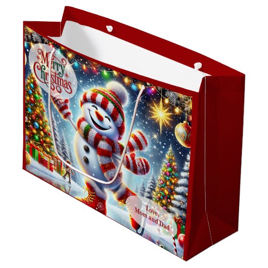 Ice Skating Snowman Christmas Groot Cadeauzakje (Voorkant Gekanteld)
