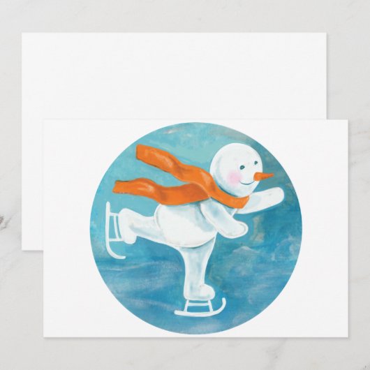 Ice Skating Snowman Kaart (Voorkant / Achterkant)