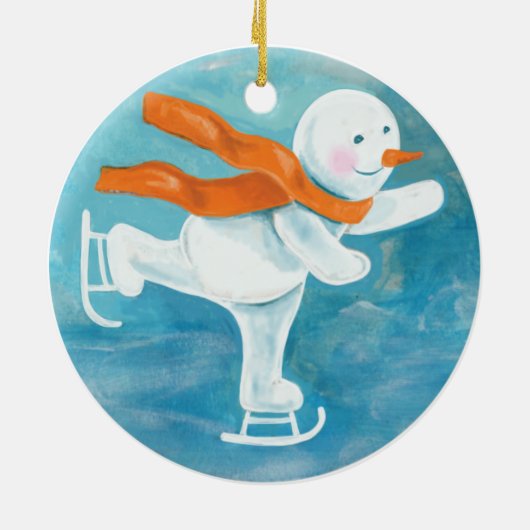 Ice Skating Snowman Keramisch Ornament (Achterkant)