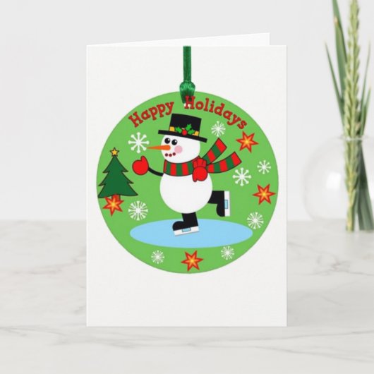 Ice Skating Snowman Ornament Happy Holidays Kaart (Voorkant)