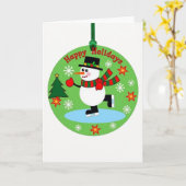 Ice Skating Snowman Ornament Happy Holidays Kaart (Gele Bloem)