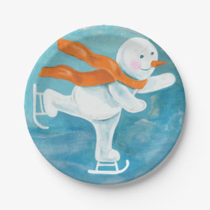 Ice Skating Snowman Papieren Bordje