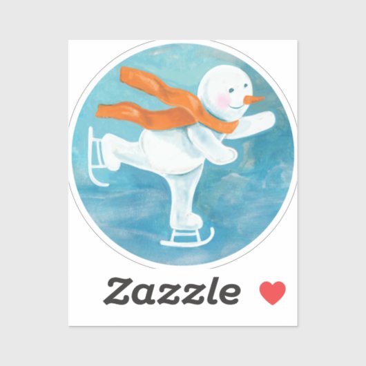 Ice Skating Snowman Sticker (Vel)