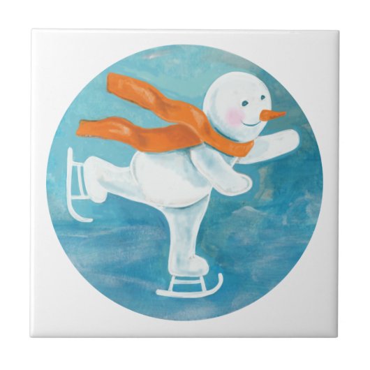 Ice Skating Snowman Tegeltje (Voorkant)