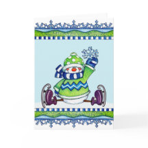 Ice Skating Snowman - Wenskaart