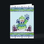 Ice Skating Snowman - Wenskaart Feestdagen Kaart<br><div class="desc">Een wenskaart van het winterseizoen met een sneeuwpop van het ijs.</div>