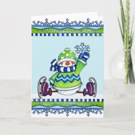 Ice Skating Snowman - Wenskaart Feestdagen Kaart