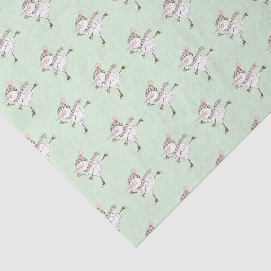 Ice Skating Snowmen Green Tissuepapier (Detail)