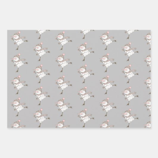 Ice Skating Snowmen Inpakpapier Vel (Voorkant 3)