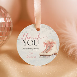 Ice Skating Teen Birthday Favor Tag - Pink Bow Bedankjes Labels