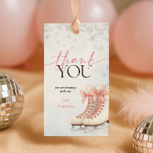Ice Skating Teen Birthday Favor Tag - Pink Bow