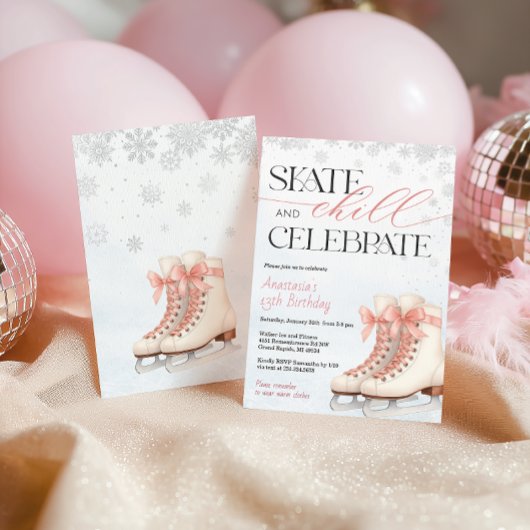 Ice Skating Teen Birthday Invitation - Pink Bow Kaart