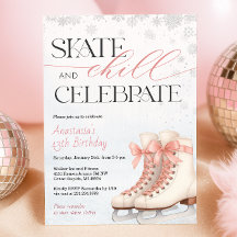 Ice Skating Teen Birthday Invitation - Pink Bow