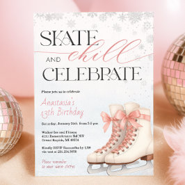 Ice Skating Teen Birthday Invitation - Pink Bow Kaart