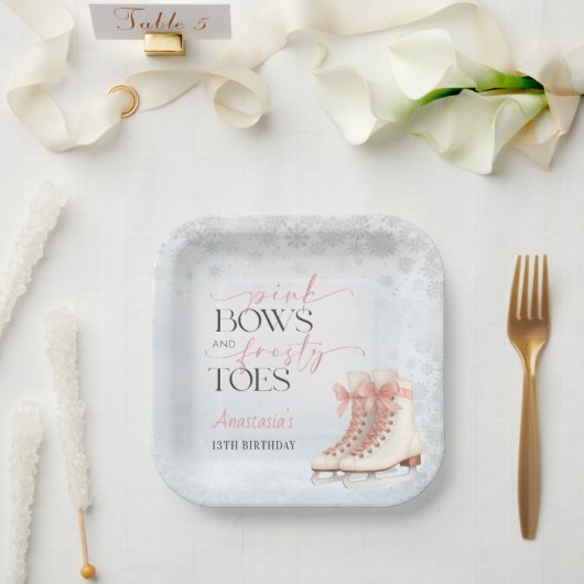 Ice Skating Teen Birthday Pink Bow Papieren Bordje (Huwelijk)