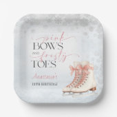 Ice Skating Teen Birthday Pink Bow Papieren Bordje (Voorkant)