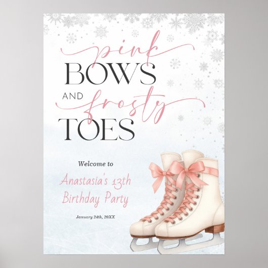 Ice Skating Teen Birthday Welcome Sign - Pink Bow Poster (Voorkant)