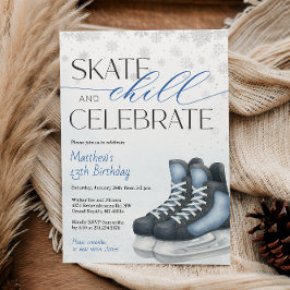 Ice Skating Teen Boy's Hockey Birthday Invitation Kaart