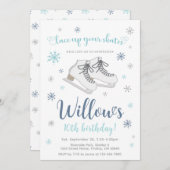 Ice Skating Winter Birthday Party, blauw, elke lee Kaart (Voorkant / Achterkant)