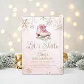 Ice Skating Winter Birthday Party Let's Skate Gold Kaart