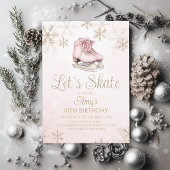 Ice Skating Winter Birthday Party Let's Skate Gold Kaart