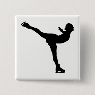 Ice Skating Woman Silhouette Vierkante Button 5,1 Cm