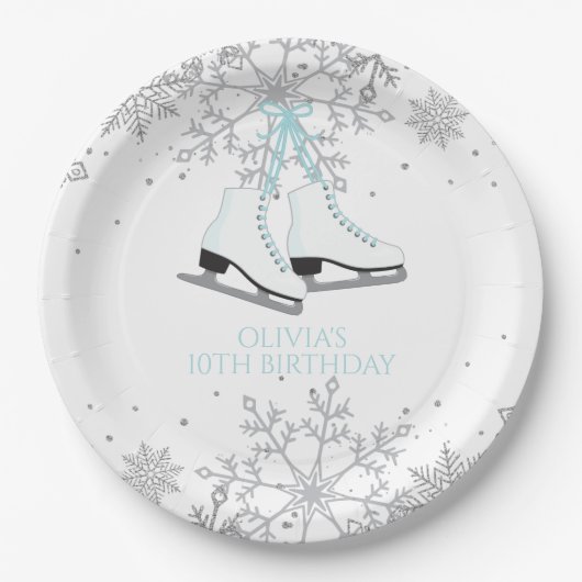 Ice Skies Blue Silver Gold Snowflakes Birthday P Papieren Bordje (Voorkant)