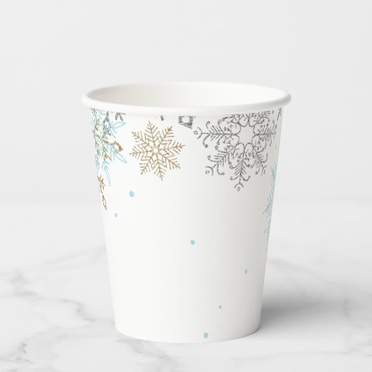 Ice Skies Blue Silver Gold Snowflakes Birthday Papieren Bekers (Achterkant)
