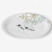 Ice Skies Blue Silver Gold Snowflakes Birthday Papieren Bordje (Gekanteld)