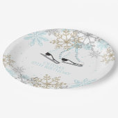 Ice Skies Blue Silver Gold Snowflakes Birthday Papieren Bordje (Gekanteld)
