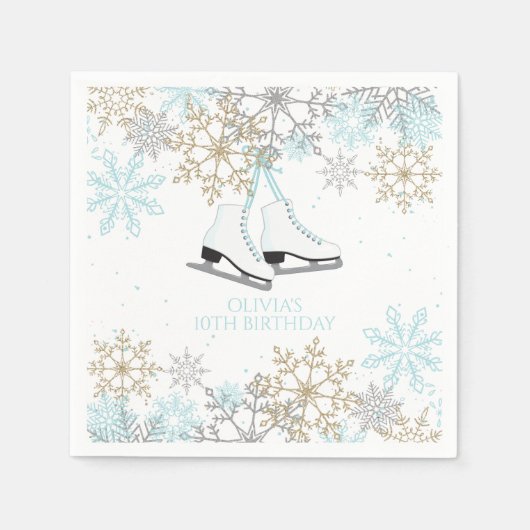 Ice Skies Blue Silver Gold Snowflakes Birthday Servet (Voorkant)