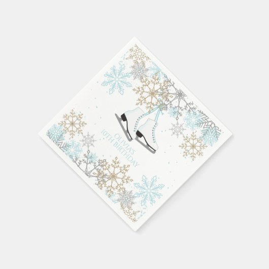 Ice Skies Blue Silver Gold Snowflakes Birthday Servet (Hoek)