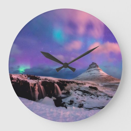 Ice & Snow | Northern Lights,  Kirkjufell Mountain Grote Klok (Voorkant)