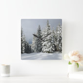 Ice & Snow | Pine Woodland, Austria Vierkante Klok (Huis)