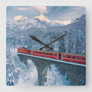 Ice & Snow   Red Bernina Express Train Switzerland Vierkante Klok