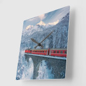 Ice & Snow | Red Bernina Express Train Switzerland Vierkante Klok (Hoek)