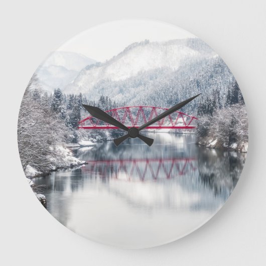 Ice & Snow | Red Bridge in Winter, Japan Grote Klok (Voorkant)