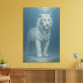 Ice Spirit White Tiger – Mystic Guardian of Calm P Canvas Afdruk (Insitu (Woonkamer))