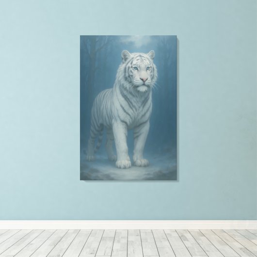 Ice Spirit White Tiger – Mystic Guardian of Calm P Canvas Afdruk (Insitu (Houten vloer))